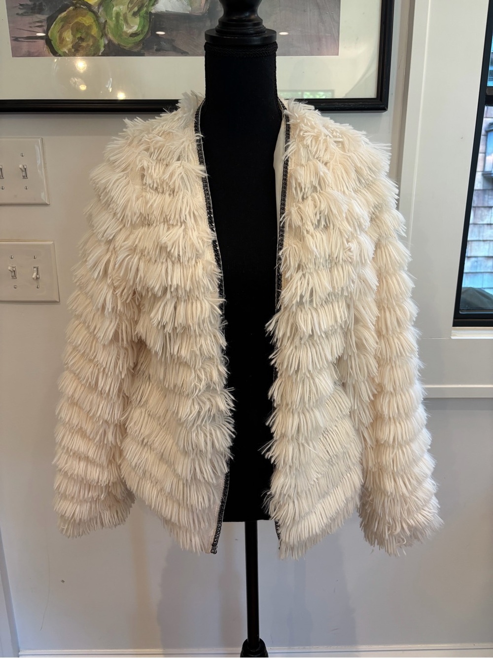 Cavalini Cream Faux-Fur Fringe Teddy Jacket